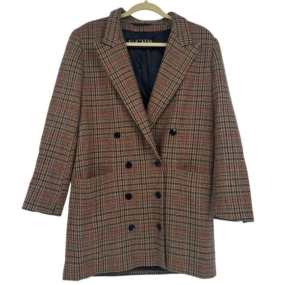 Vintage ESCADA 1980s Double Breasted Oversized Plaid Blazer Size 38 - Picture 1 of 4